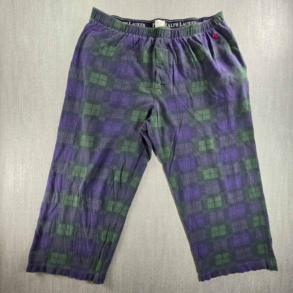 Polo Ralph Lauren Pajama Pants Mens L Purple Green Plaid Cotton Lounge Sleepwear